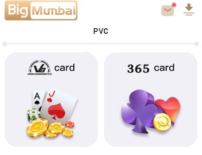 One image shows big mumbai PVC game list including ' BigMumbai PVC VB card 365 card'